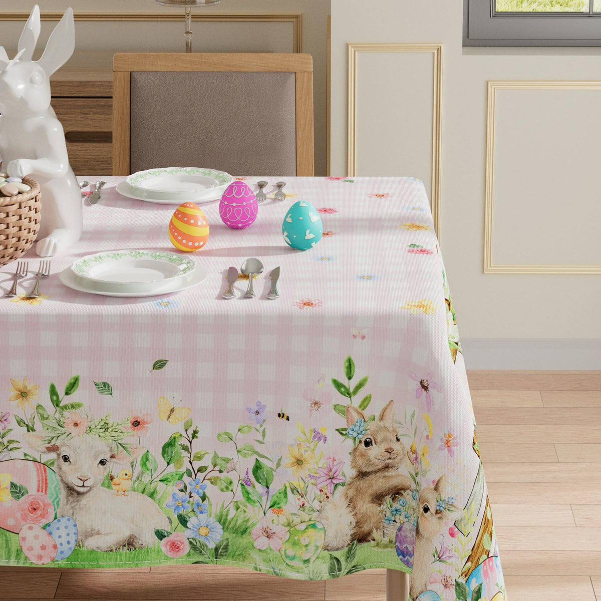 XCHI lamb eggs chick pattern tablecloth for spring gatherings