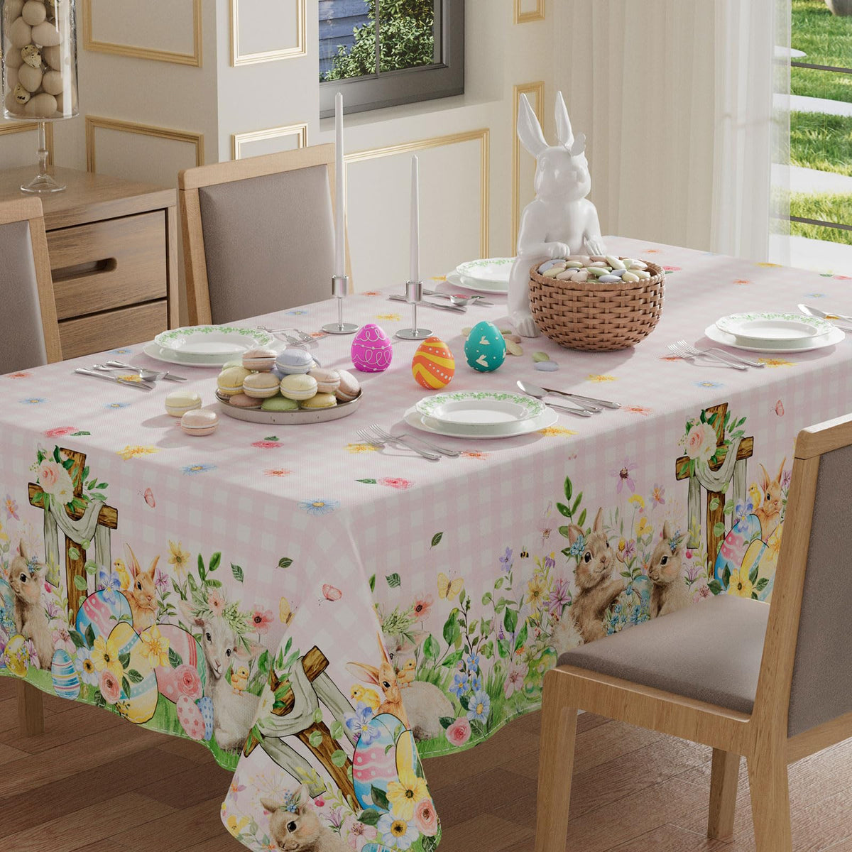 XCHI plaid bunny Easter tablecloth for indoor dining with festive vibe
