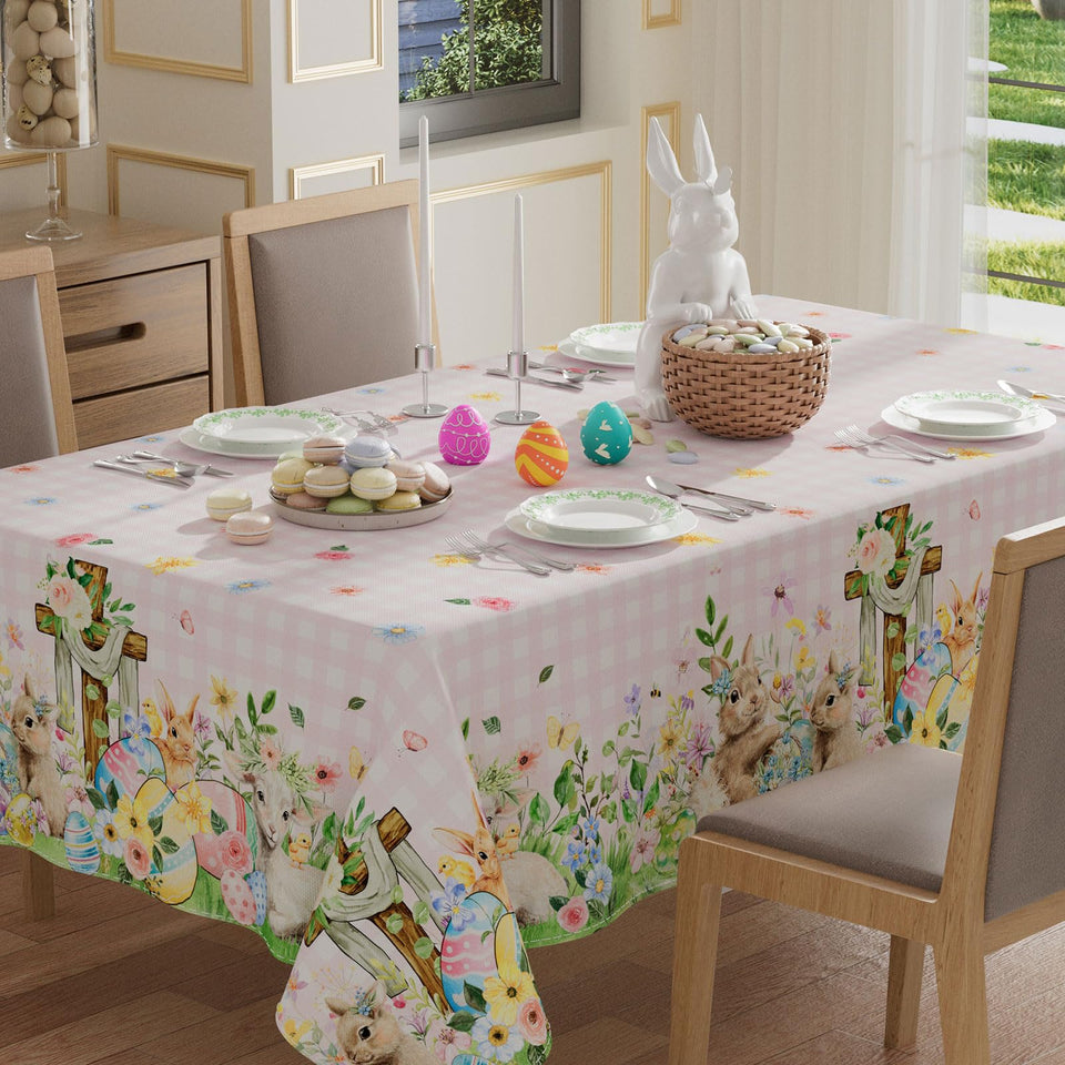XCHI plaid bunny Easter tablecloth for indoor dining with festive vibe