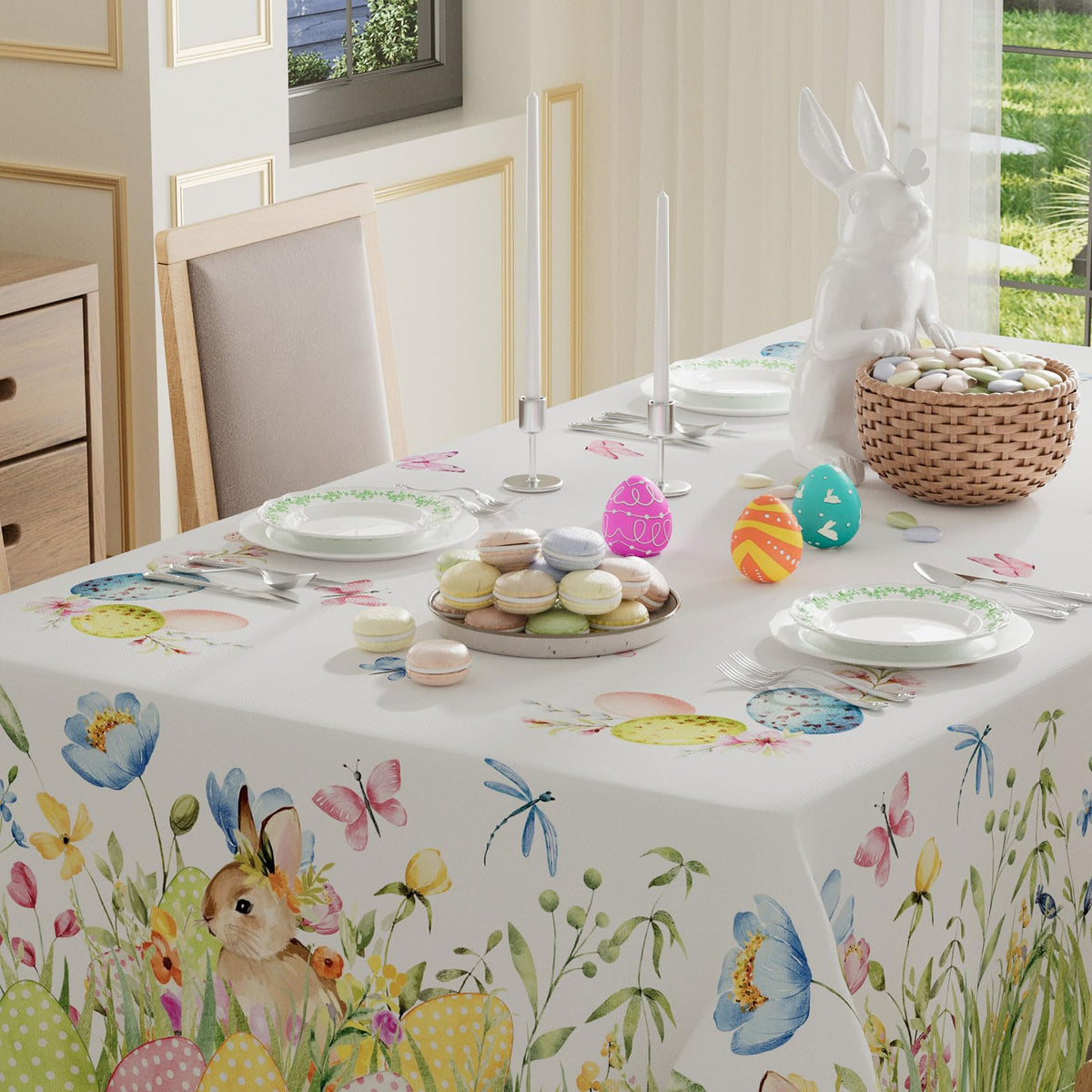 XCHI Washable 60x84 tablecloth offers easy cleanup after meals.
