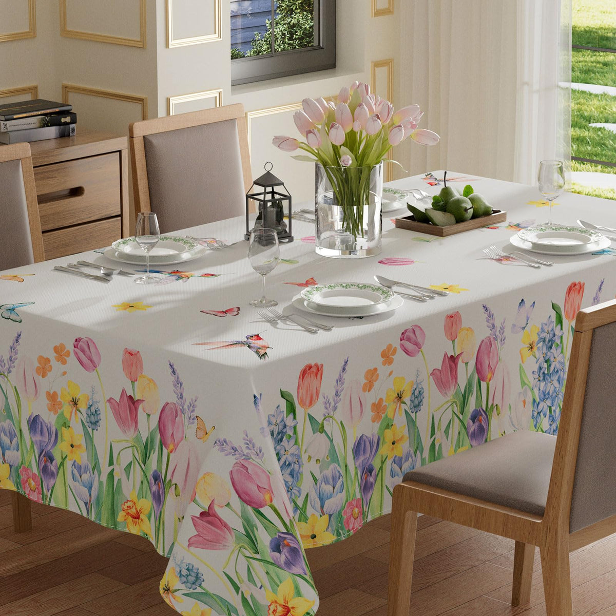 XCHI Wildflowers Tulips tablecloth pattern adds spring elegance for indoor dining