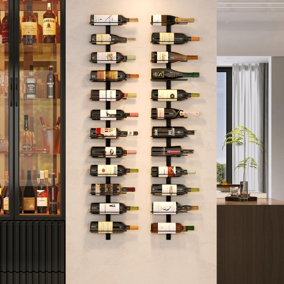 X-cosrack 24-bottle wall mounted wine rack displaying organized storage for home or restaurant use.
