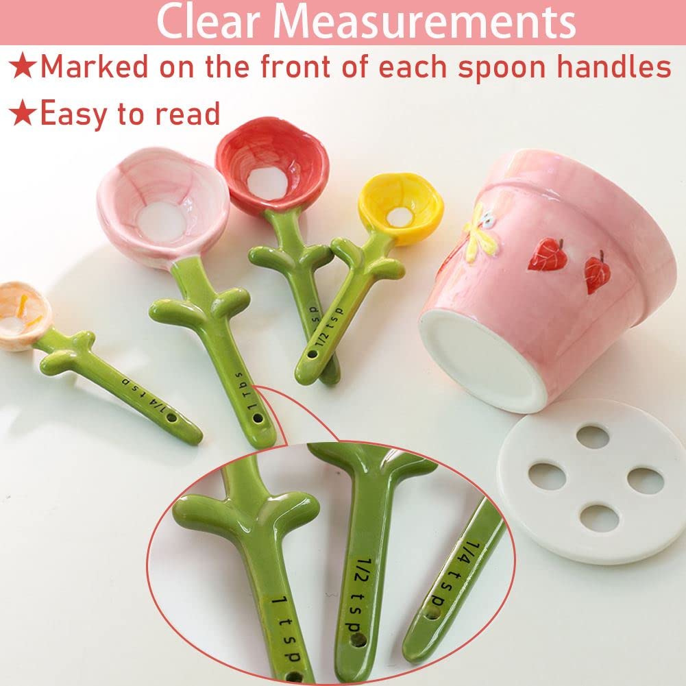 XDONEF pink ceramic measuring spoons are durable and lead-free