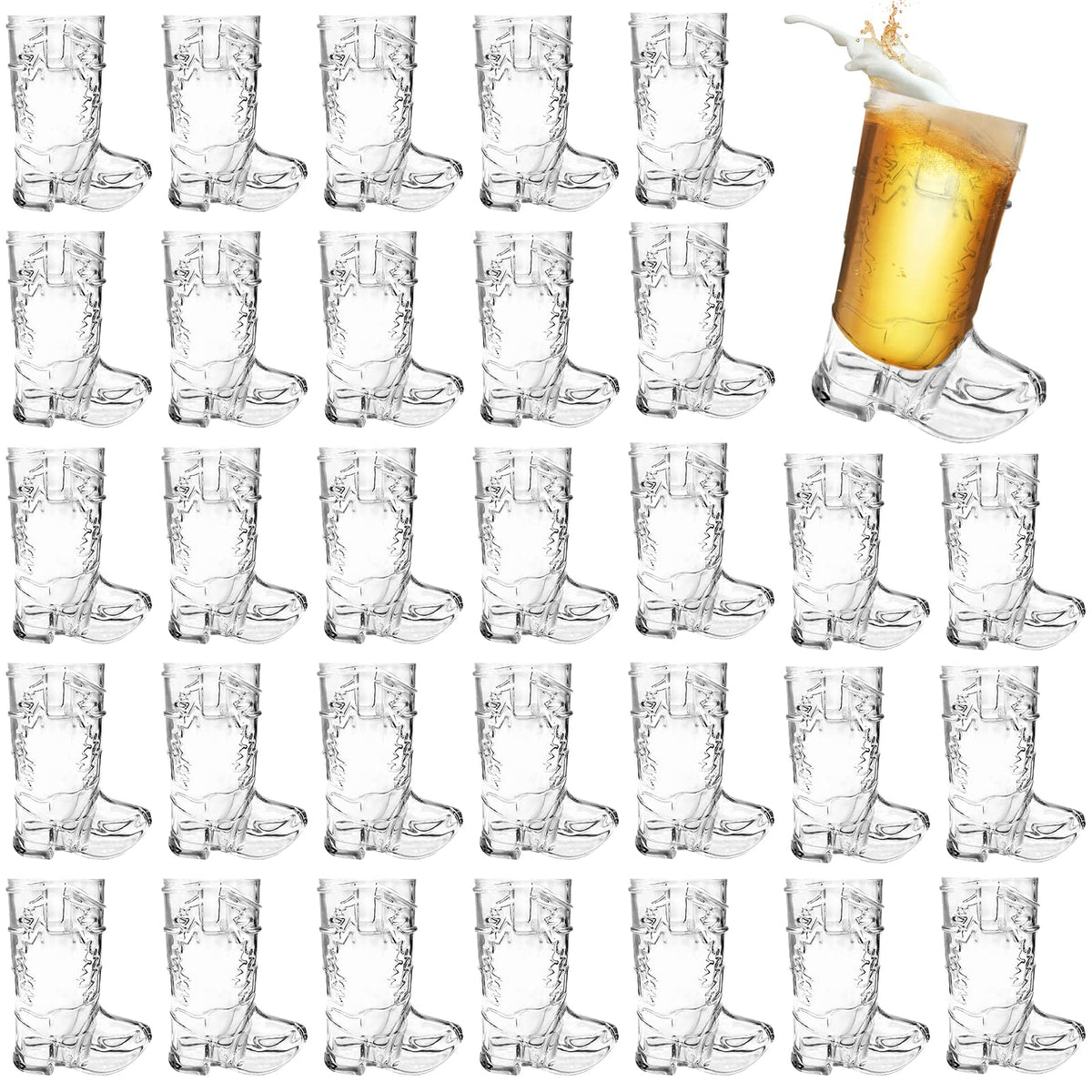 Xeehwb mini cowboy boot shot glass close-up; durable plastic for party use.