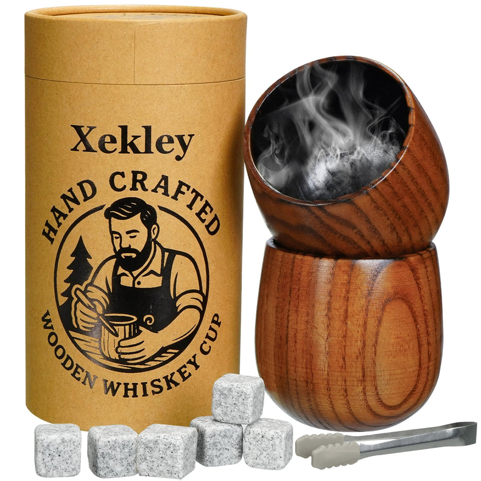 Xekley charred wooden bourbon glass with burnt interior enhances aroma