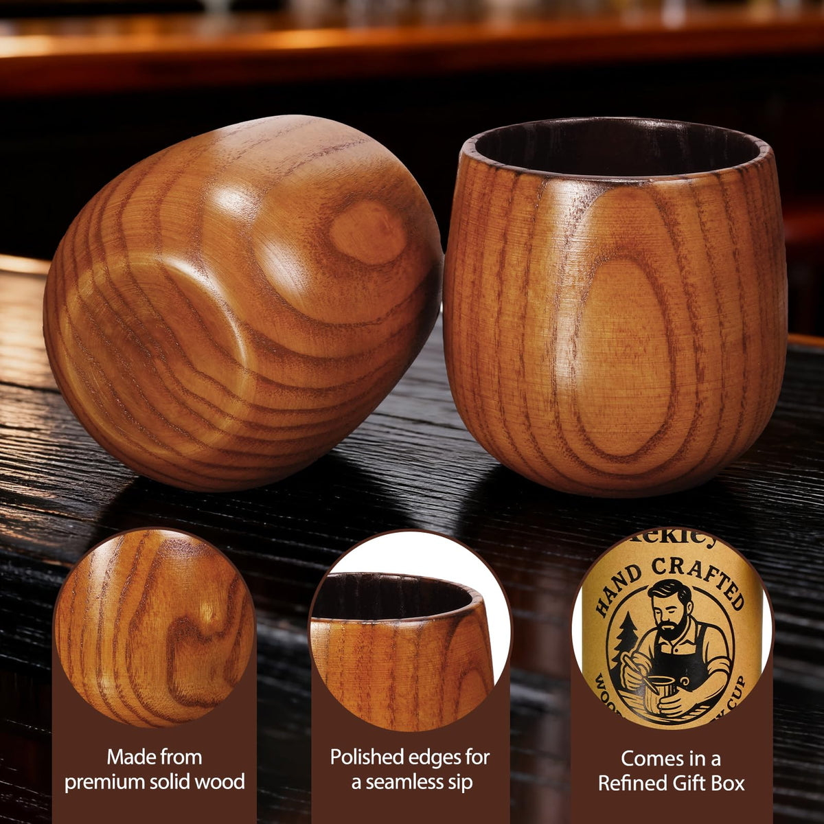 Xekley wooden whiskey glass insulation helps maintain temperature
