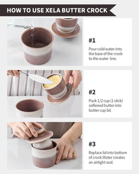 Gift-ready packaging of the XELA butter crock for kitchen lovers.