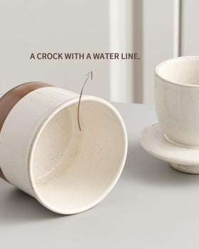 Xela butter crock latte on a kitchen counter as stylish decor and butter keeper