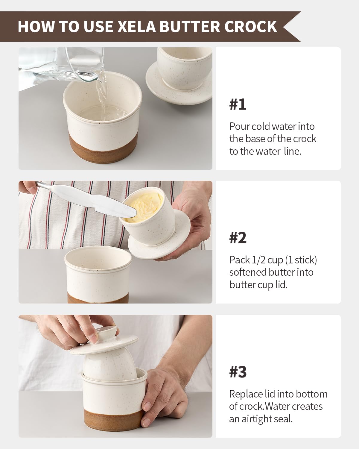 Xela latte glaze butter keeper demonstrated as freezer-safe with preserved texture