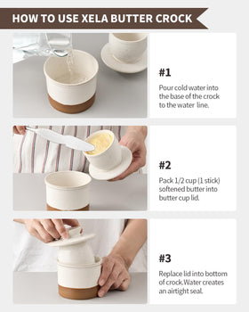 Xela latte glaze butter keeper demonstrated as freezer-safe with preserved texture