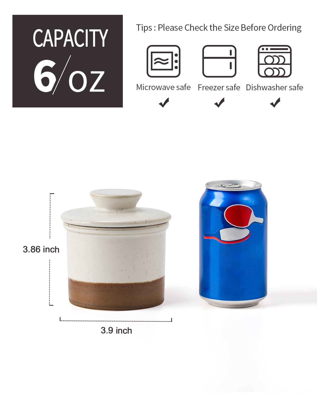 Xela butter crock latte glaze side view highlighting durable porcelain