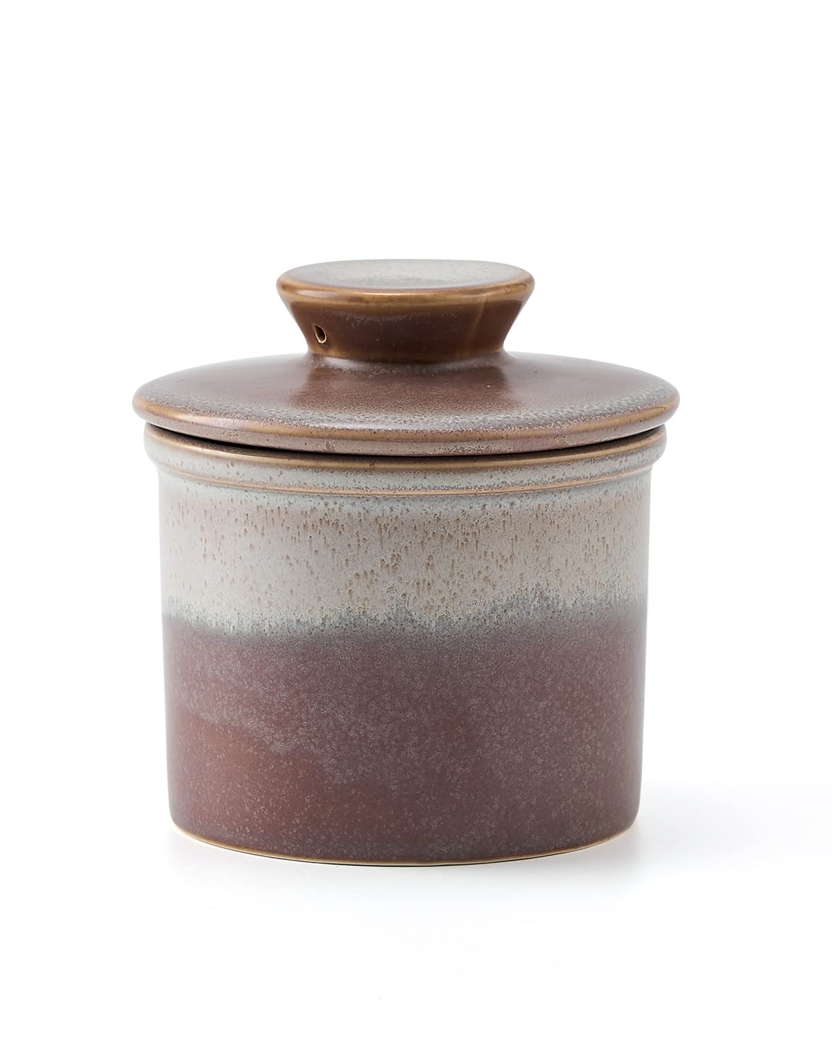 XELA butter crock on counter with original reactive glaze and spread-ready butter.