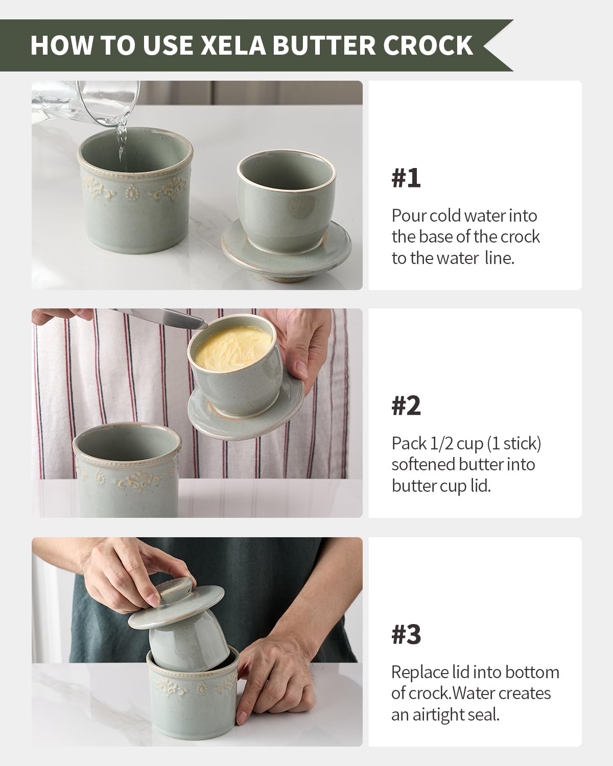 Xela butter dish on countertop offers practical, stylish appeal