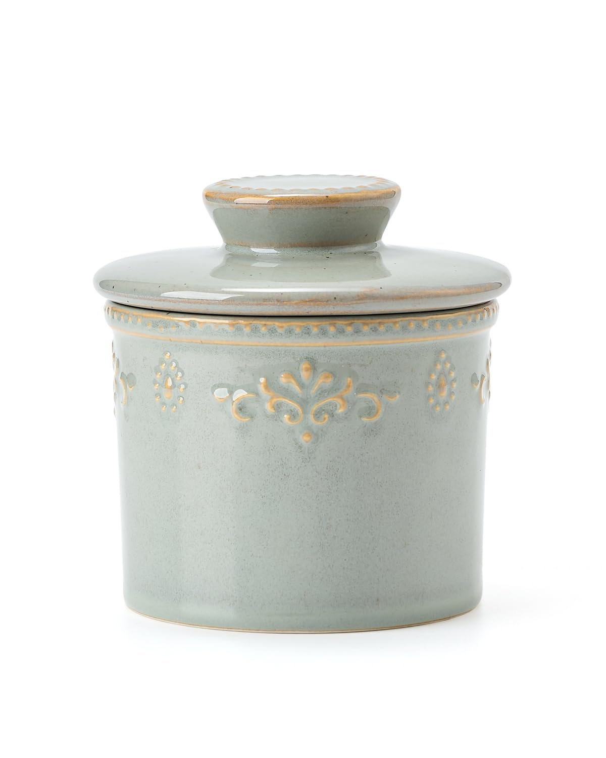 Xela ceramic butter dish with water line keeps butter fresh and ready to spread