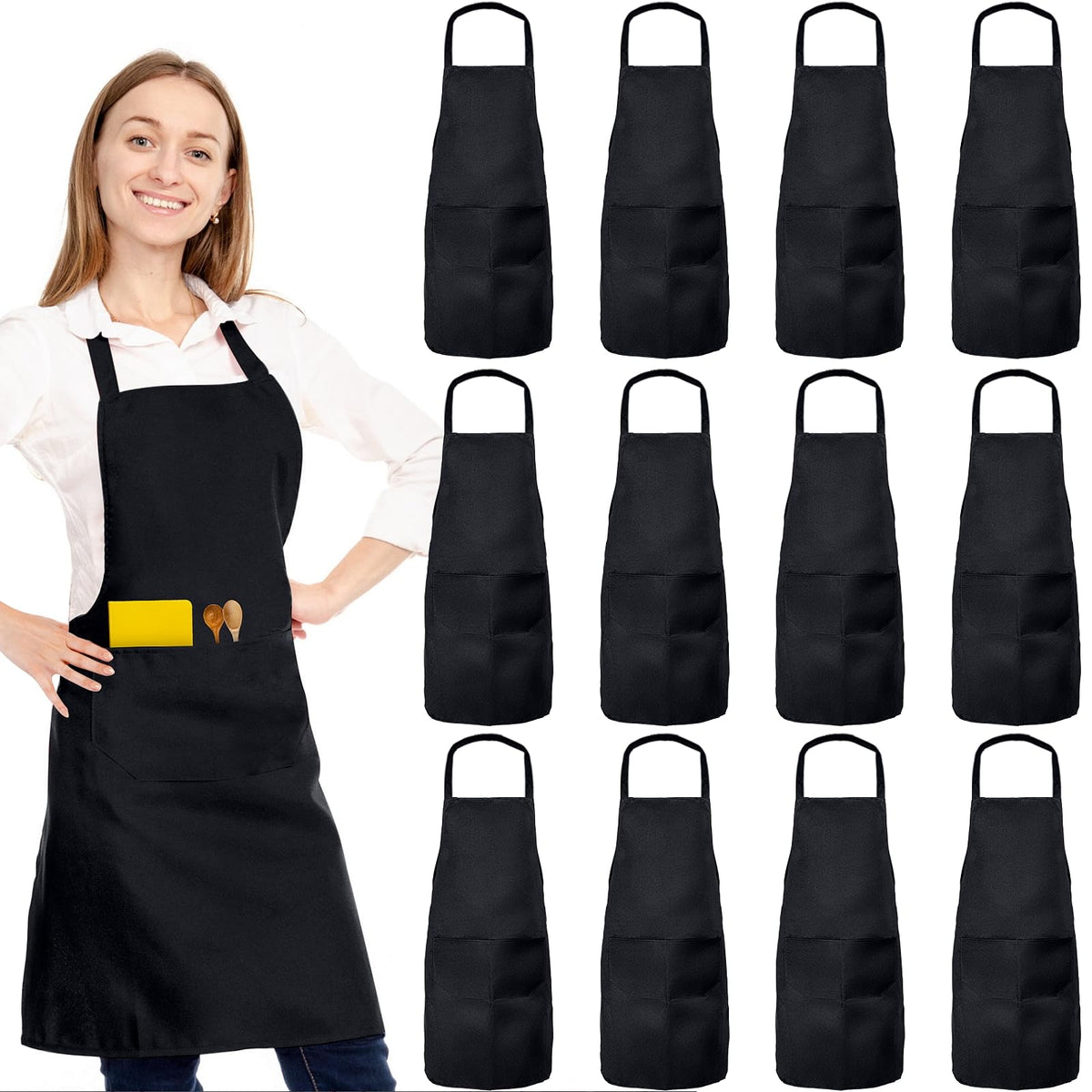 XEMGUE bib apron front pocket detail showing two spacious pockets for quick tool access