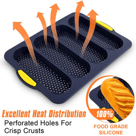 XenMee baguette baking pan showing perforated holes for even drying.