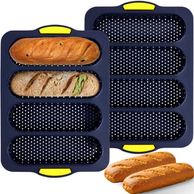 XenMee silicone bread pan with four perforated cavities for even crust.