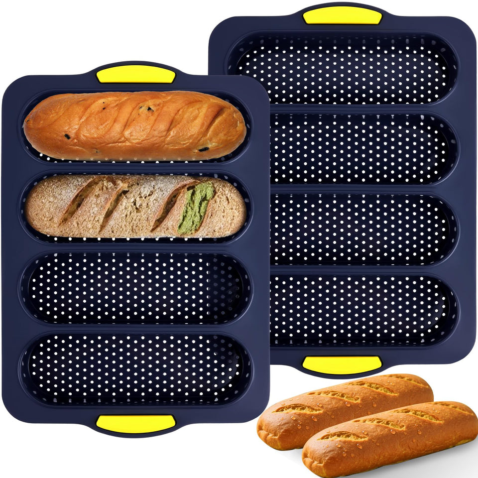 XenMee silicone bread pan with four perforated cavities for even crust.