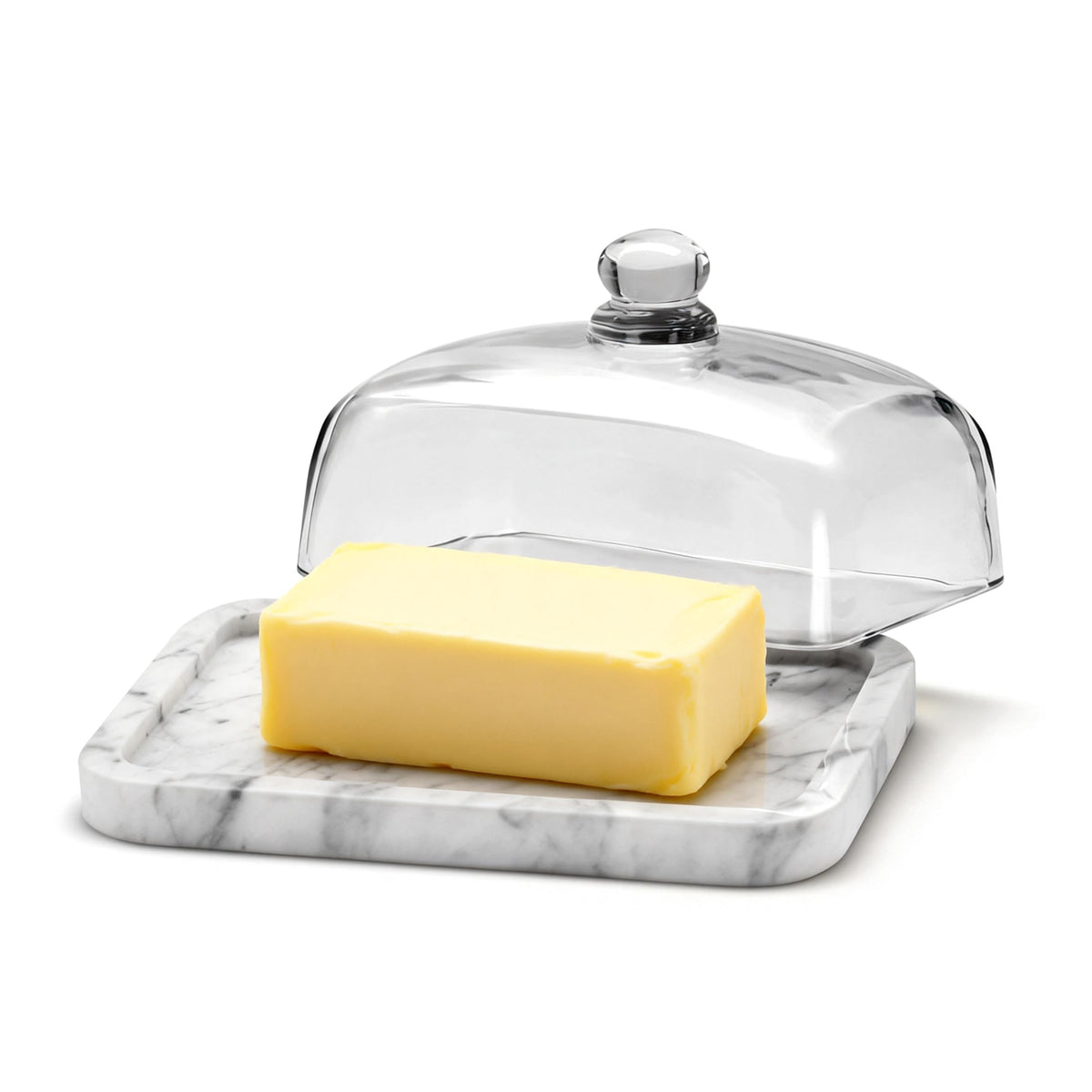 XenMee Marble Butter Dish with Lid shows a clear lid for easy monitoring