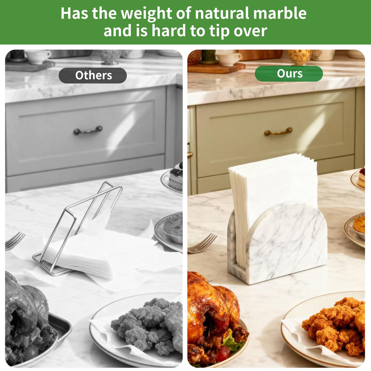 XenMee marble napkin holder on dining table beside plates and glassware
