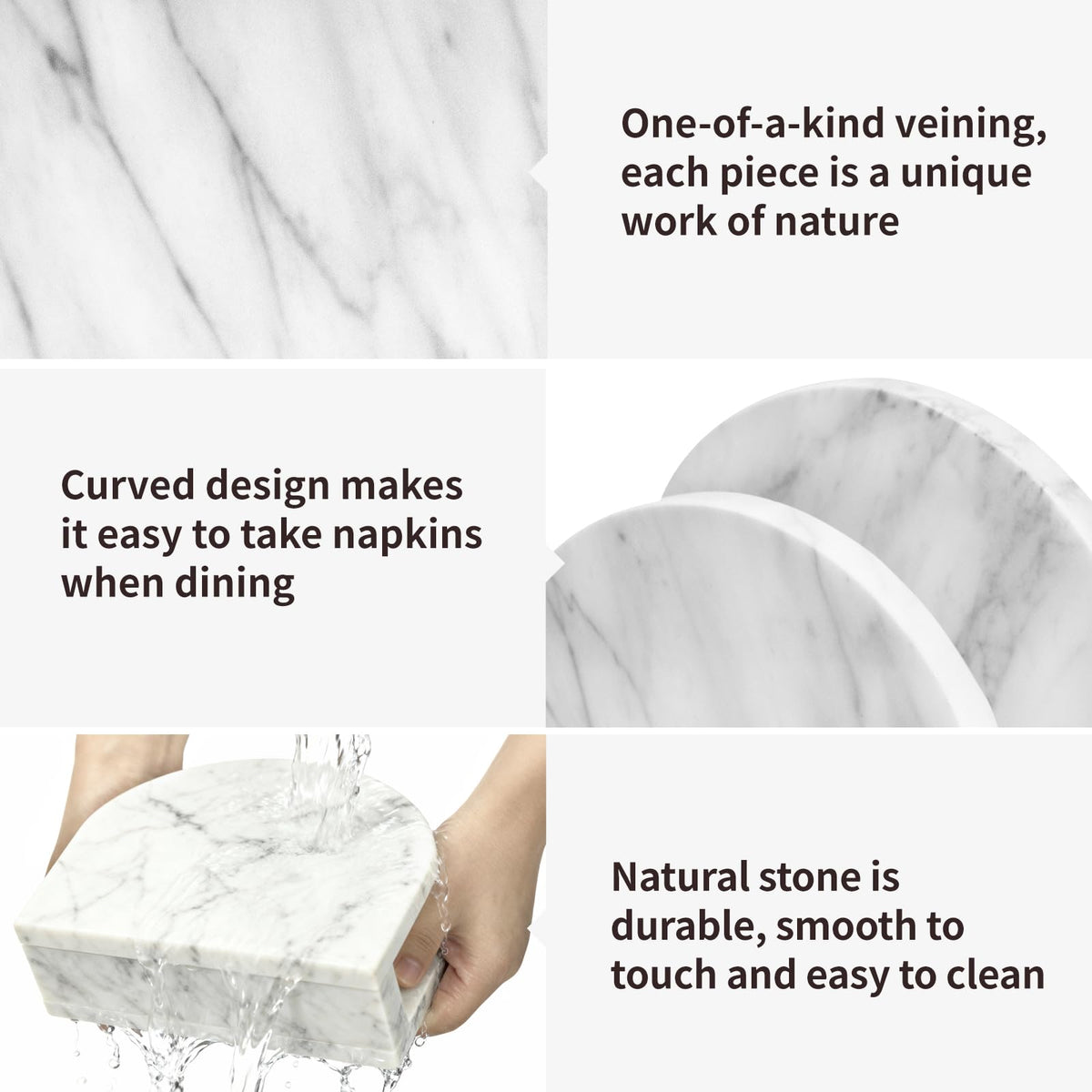 XenMee marble napkin holder close-up showcasing distinctive veining and natural texture