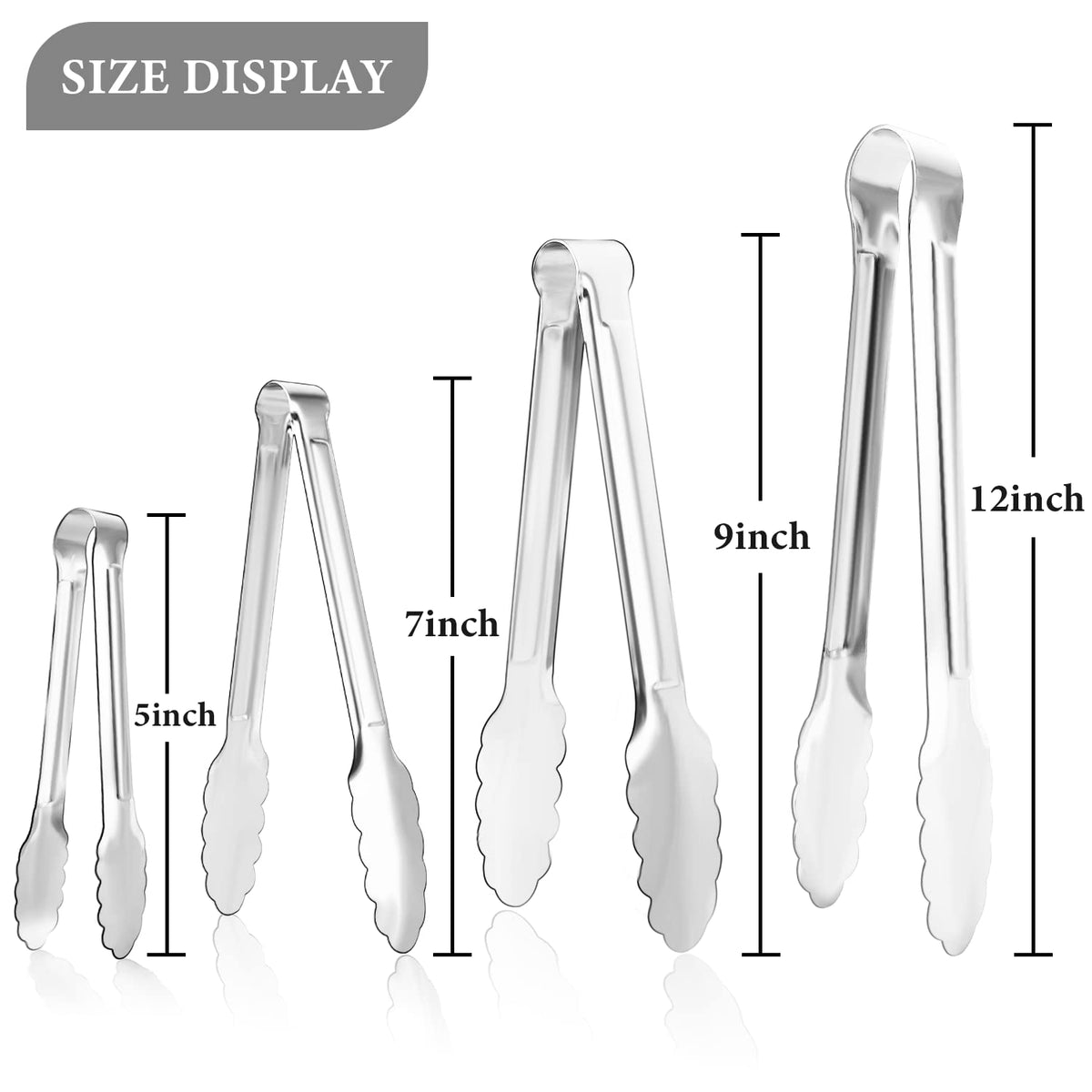 XEVOM stainless steel serving tongs with durable, food-grade construction.