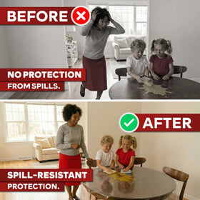 XFasten clear vinyl protector preserves a wrinkle-free table surface.