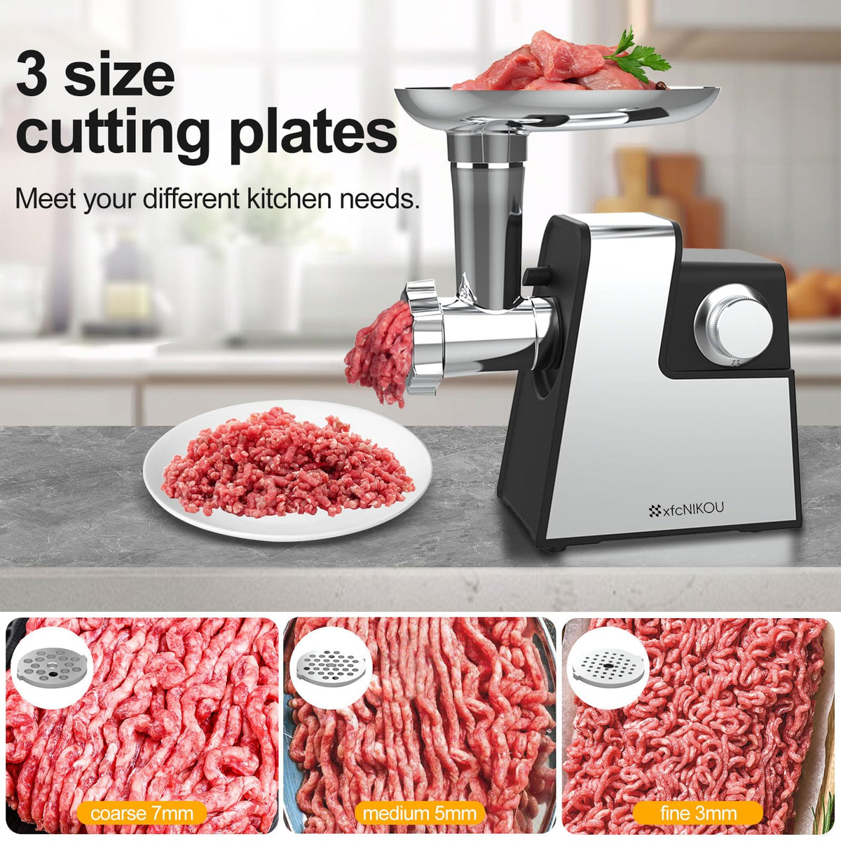XFCNIKOU meat grinder blades and plates offer adjustable texture for versatile recipes.