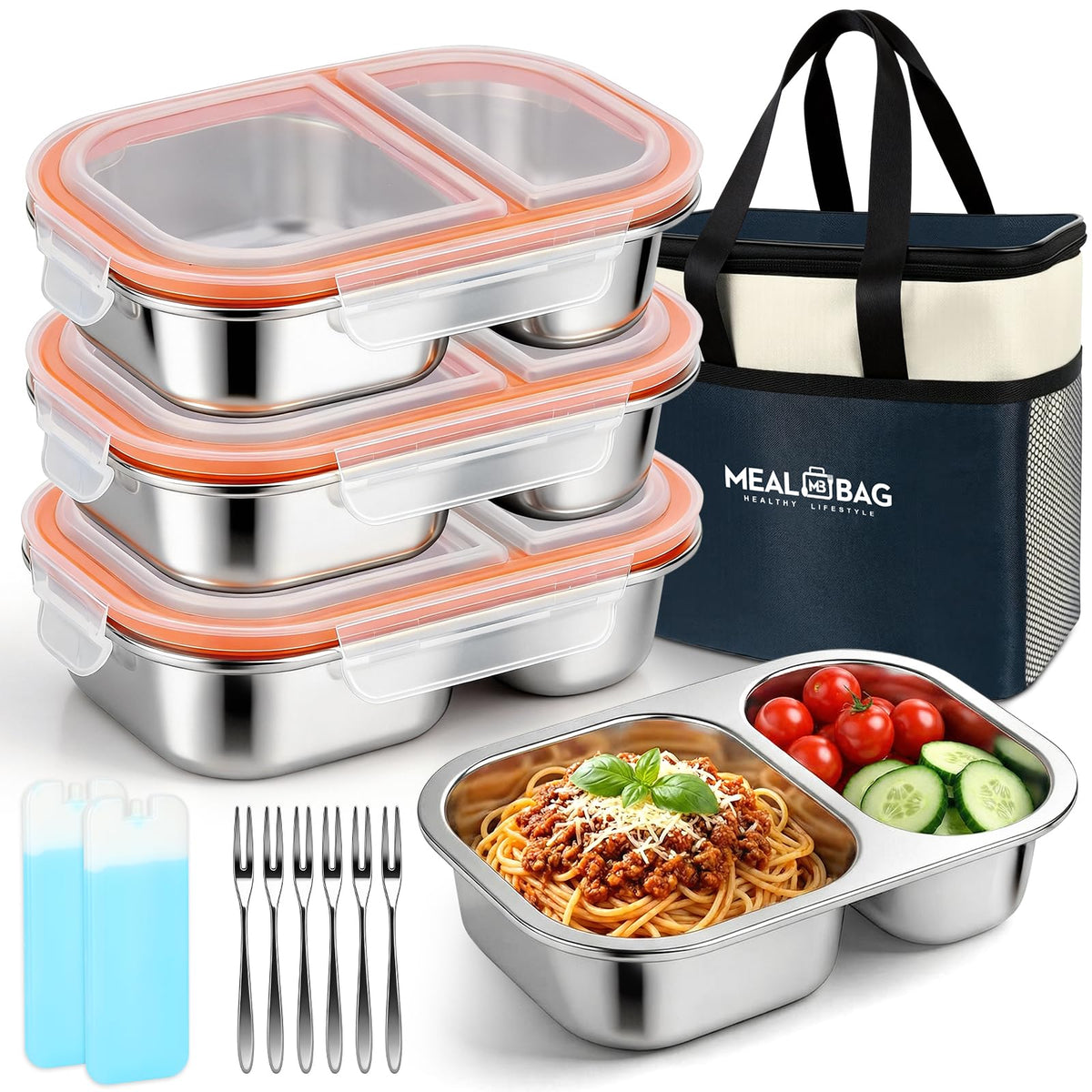 XIANKE 3-pack stainless steel lunch boxes 800ml, ideal for meal prep on the go.