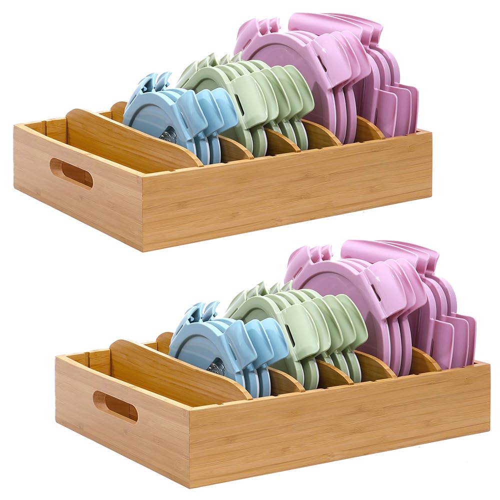 XiaoyuziTF bamboo lid holder keeps cabinet lids neatly organized and accessible.