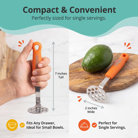 Xidgets Mini Avocado Masher's compact design fits small drawers for portable use.