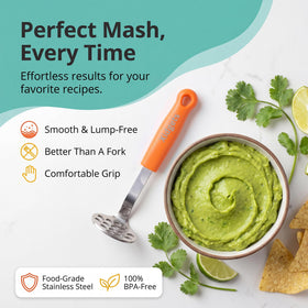 Xidgets Mini Avocado Masher stainless steel body for durable, smooth results.