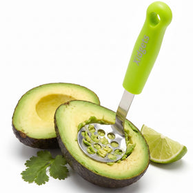 Xidgets mini avocado masher in stainless steel for smooth guacamole preparation.
