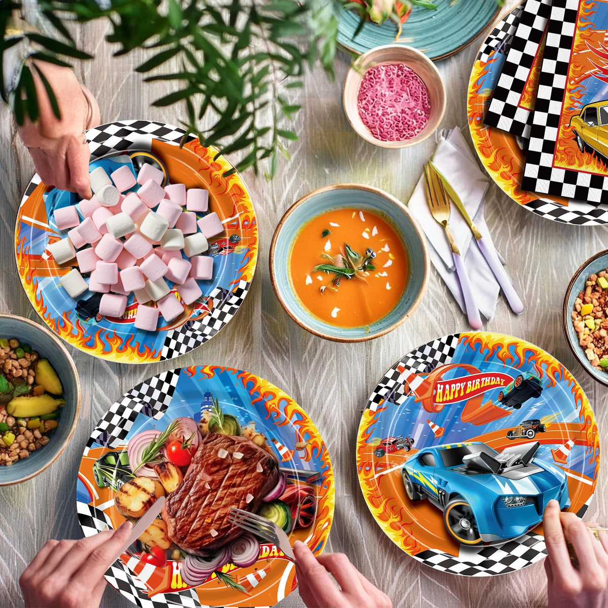 XIENBLOC checkered flags decor adds authentic race atmosphere.