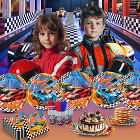 XIENBLOC Happy Birthday banner and checkered flags set the racing mood.