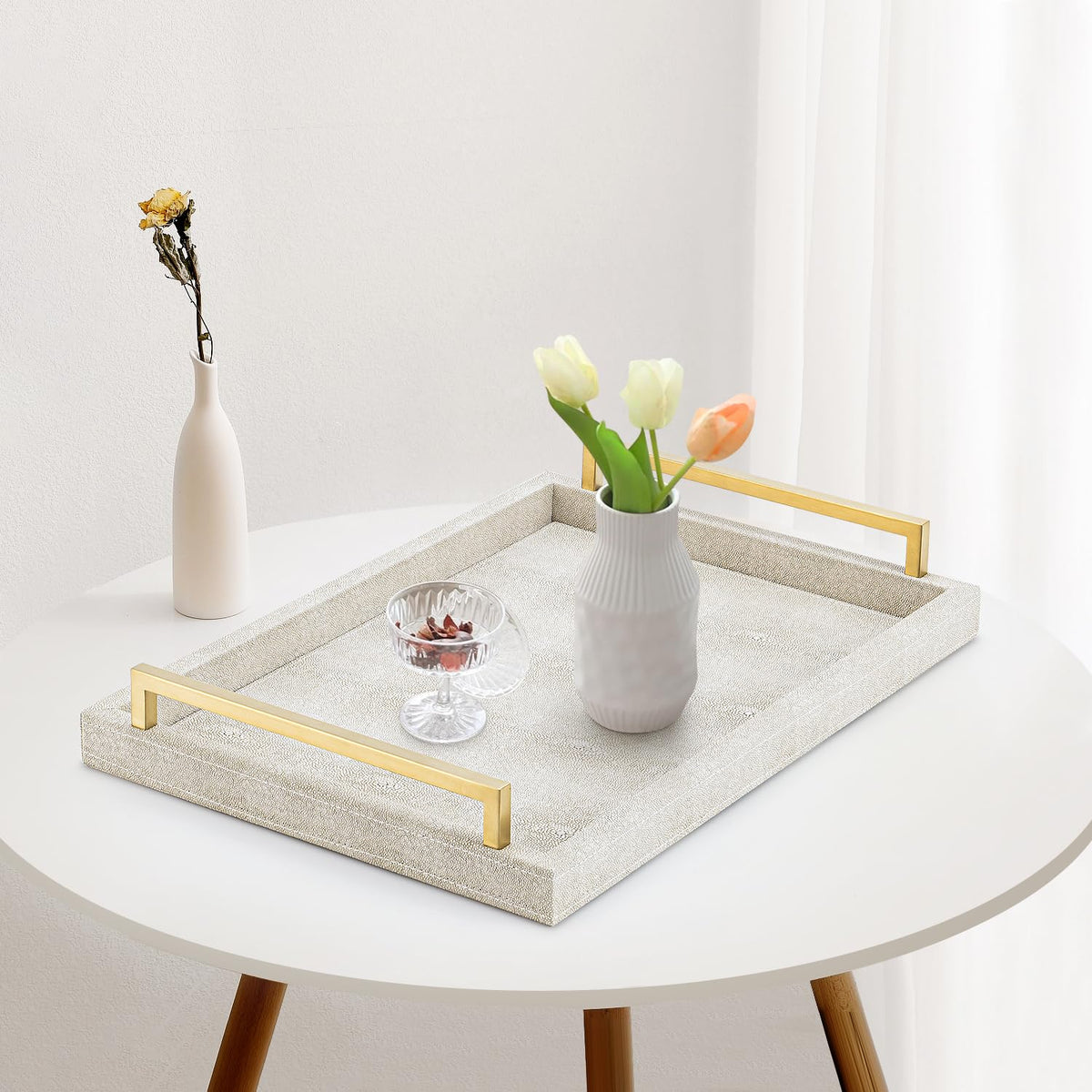 XIGEXIGE ottoman tray for drinks, snacks, or displaying decor with easy transport.
