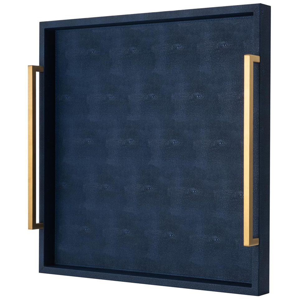 XIGEXIGE large navy blue ottoman tray with handles for stylish serving.