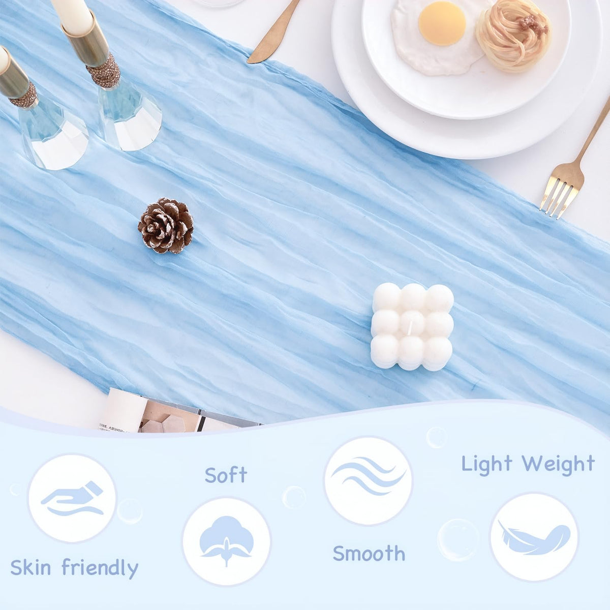 Xikesoft long cheese cloth table runner draping gracefully on table