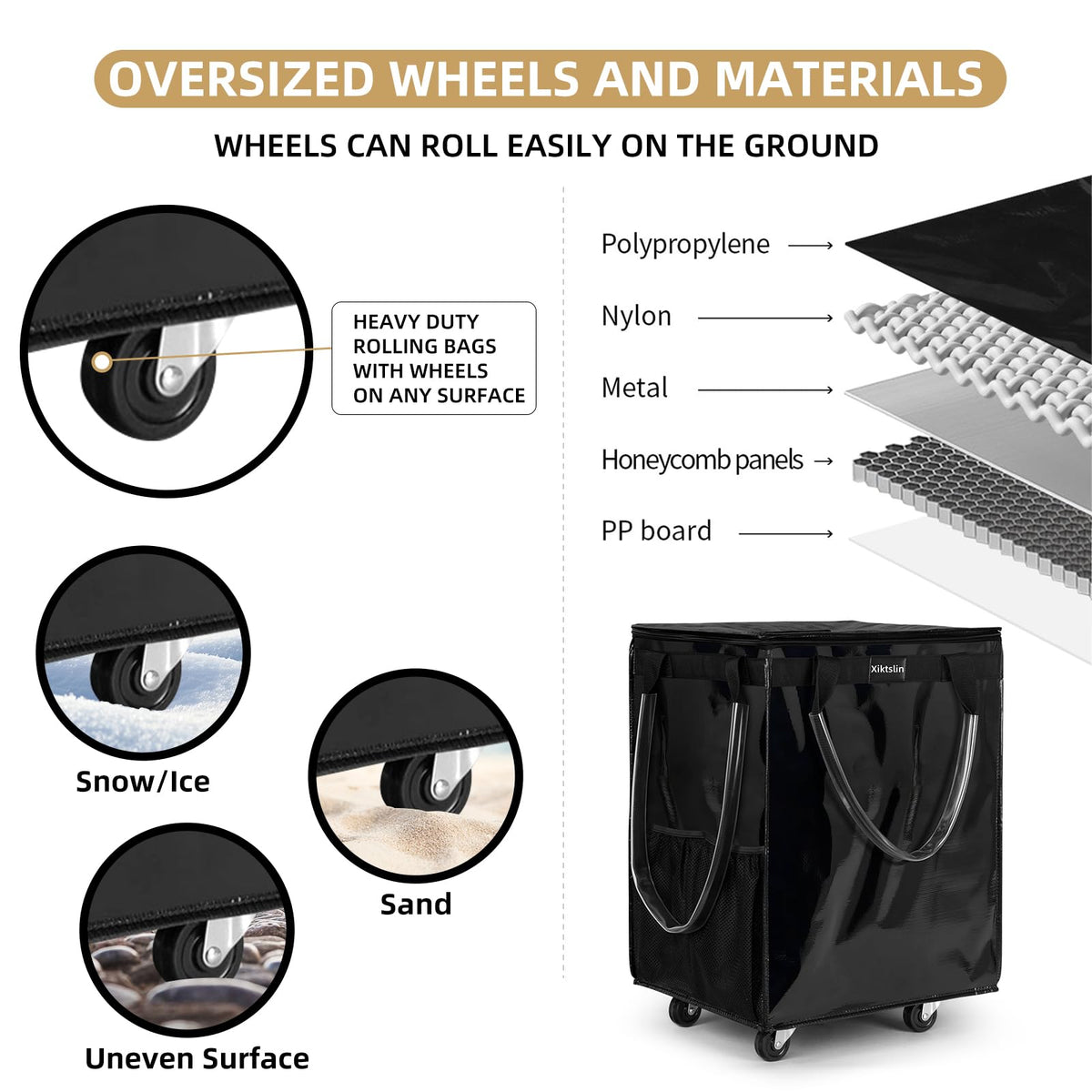 Xiktslin versatile rolling tote with minimalist design for urban use
