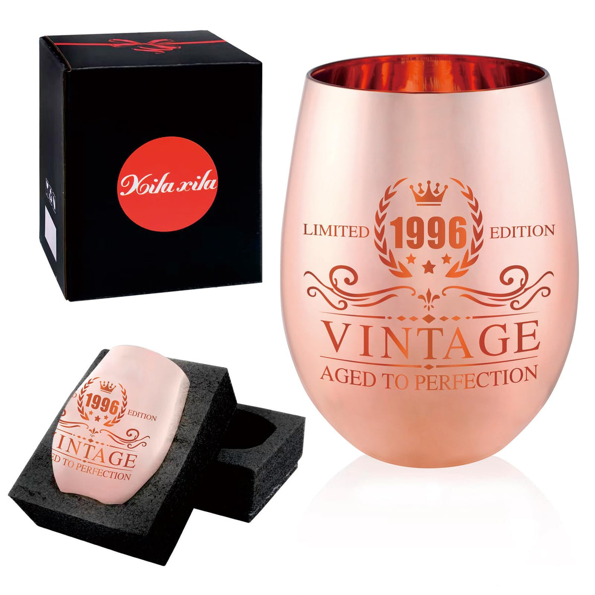 Xilaxila engraved Vintage 1996 text adds a thoughtful keepsake