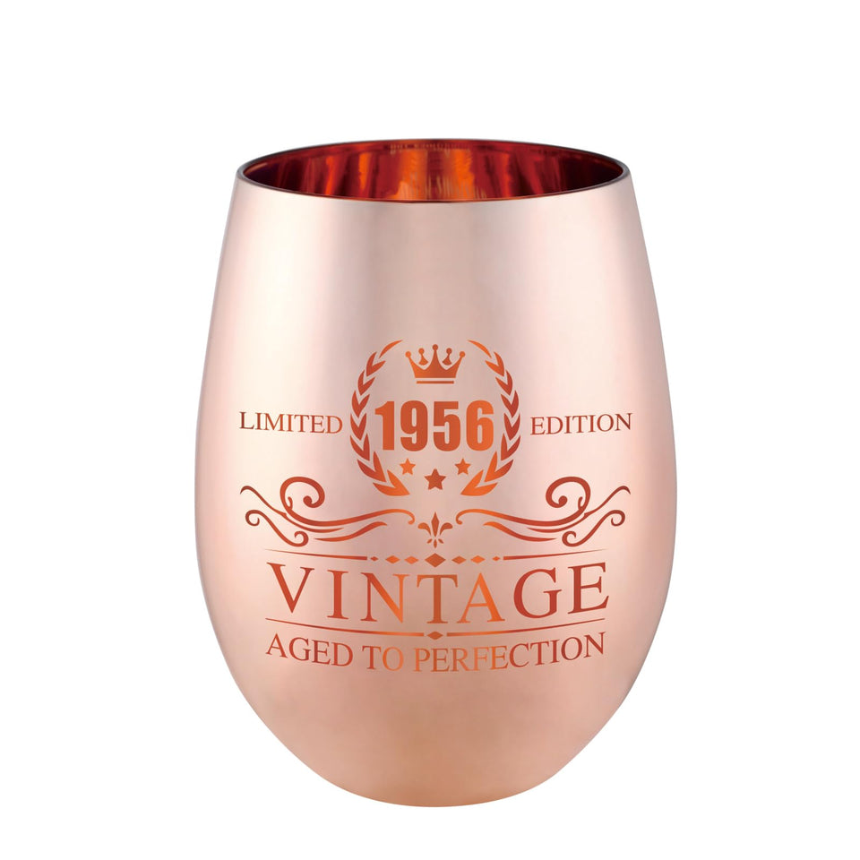 Xilaxila Vintage 1966 wine glass with rose gold finish for 60th celebrations