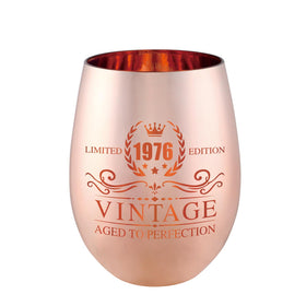 Xilaxila Vintage 1976 wine glass with rose gold finish is ideal for elegant 50th birthday toasts.