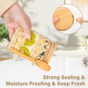 Xileanalee airtight glass jars with spoons, convenient on-the-go nourishment.