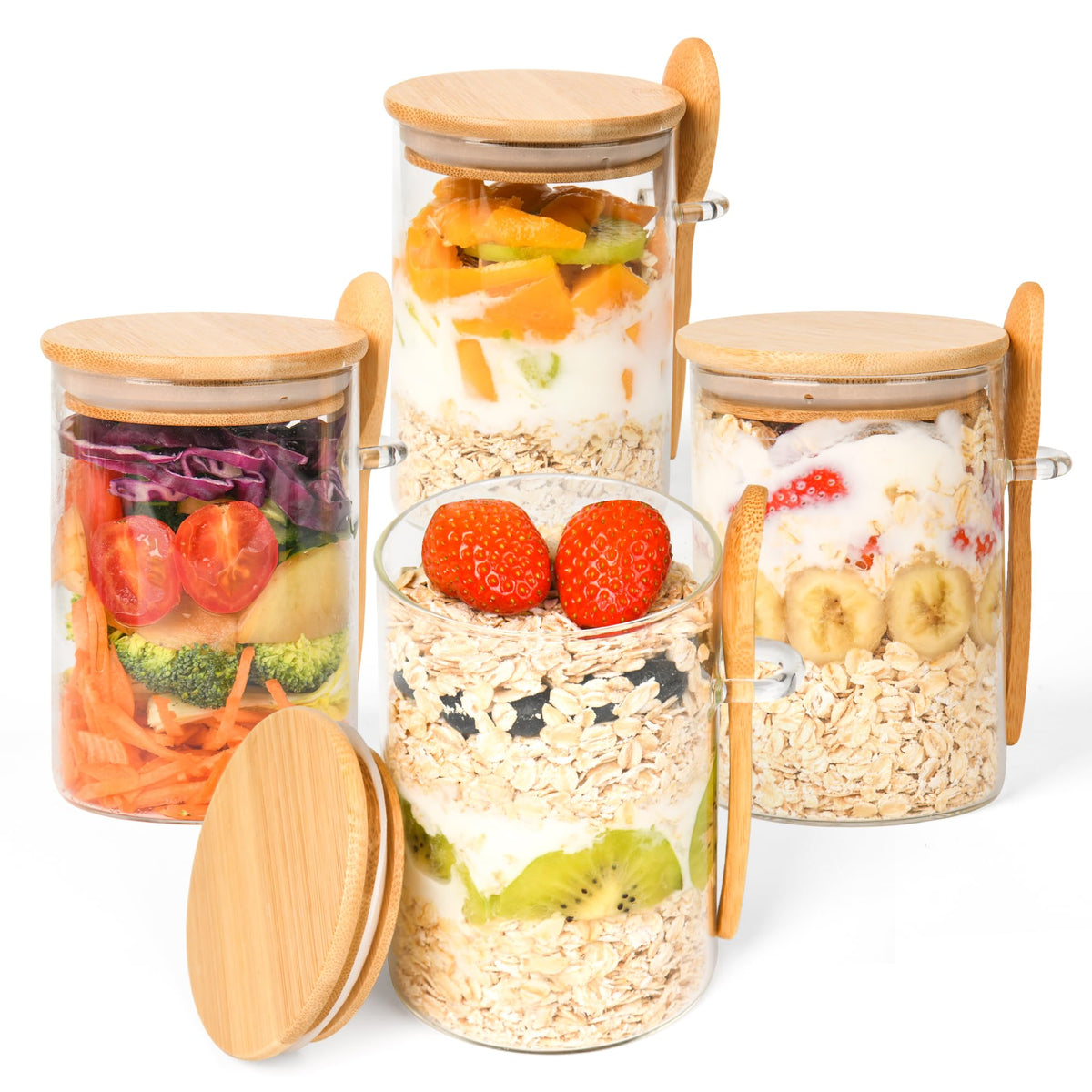 Xileanalee overnight oats container 4-pack, ideal for efficient morning meal prep.