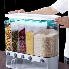 Xilei dry food dispenser features transparent, non-toxic material.