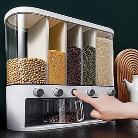 Xilei dry food dispenser wall-mounted with five compartments for grains.