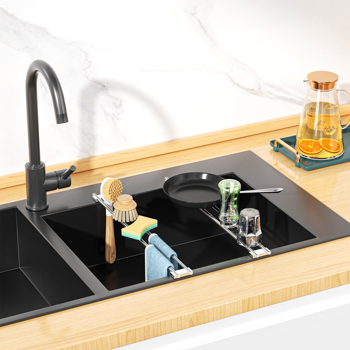 XILIMEN extendable dish rack expands to fit different sinks.
