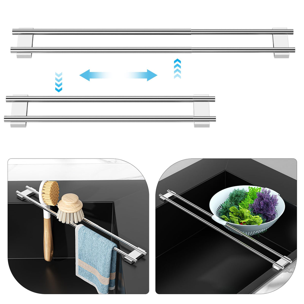 XILIMEN sink rack stores brushes and sponges within reach.