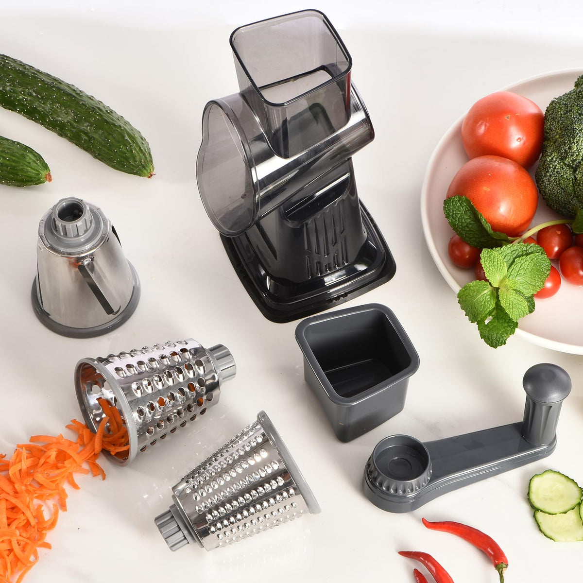 Xilrvna rotary cheese grater versatile for cheese, vegetables, and chocolate prep.