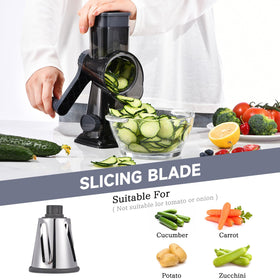 Xilrvna grater’s feeding port keeps fingers safe while grating.